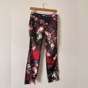Just Cavalli Floral Print Straight Leg Black Pants